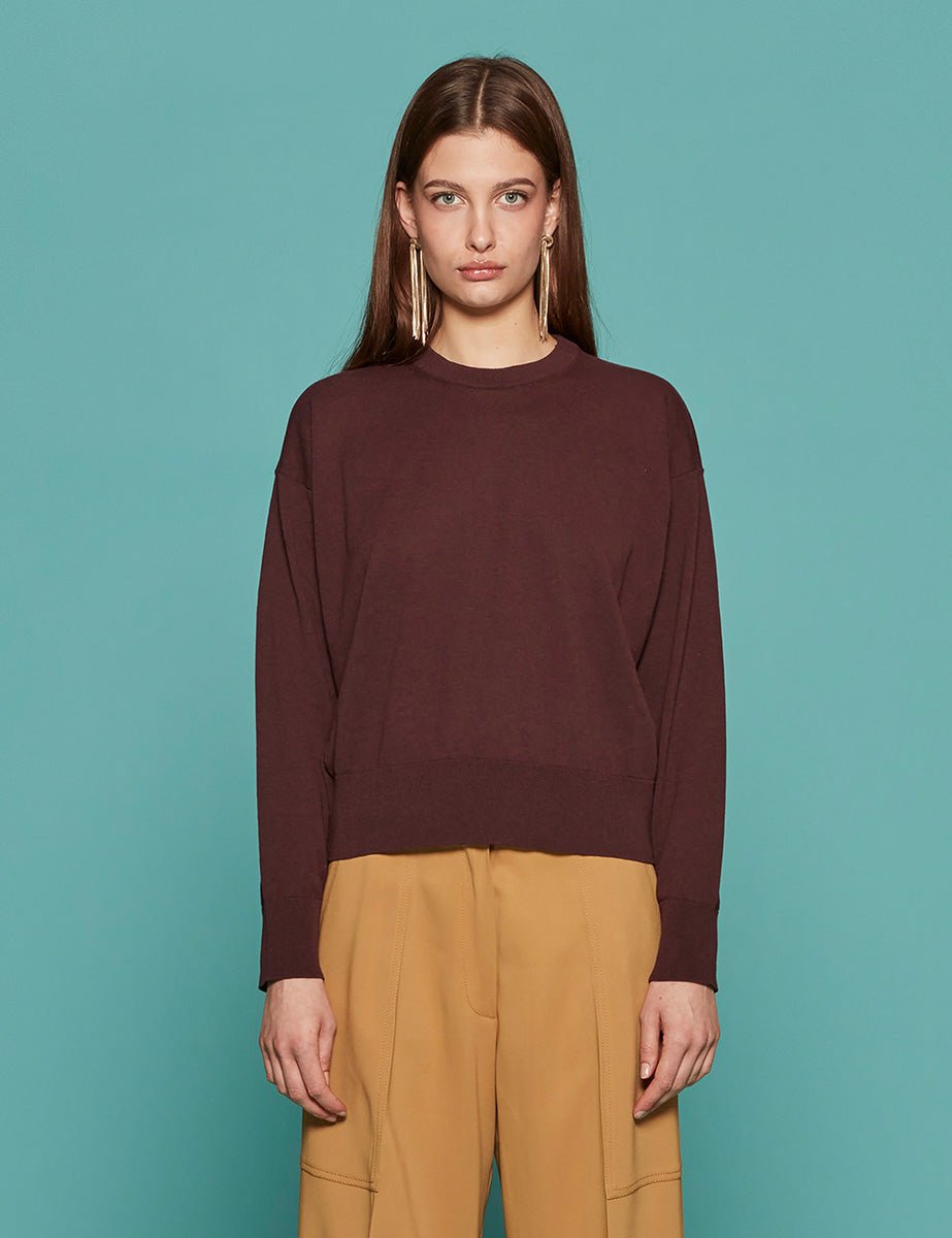 pullover girocollo spalla scesa cioccolato - roberto collina - pullover