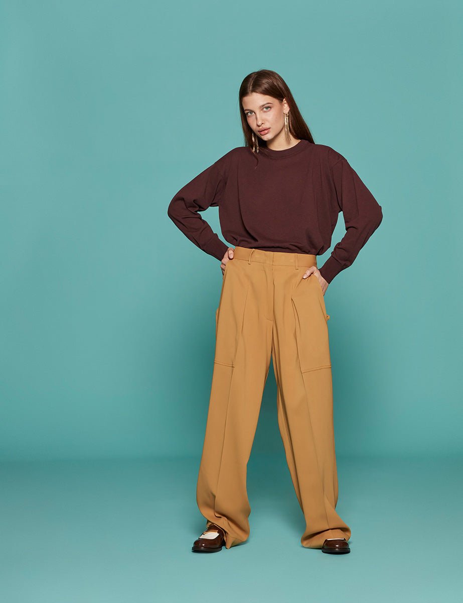 pullover girocollo spalla scesa cioccolato - roberto collina - pullover