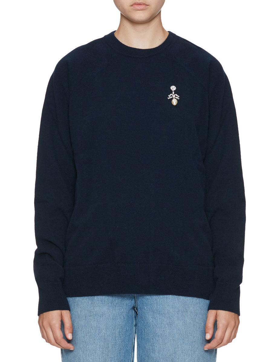 pullover girocollo spilla blu - n21 alessandro dell'acqua - pullover