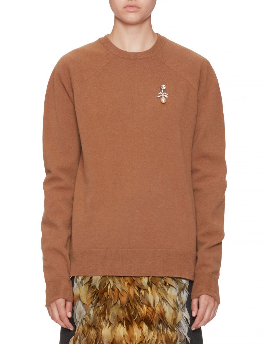 pullover girocollo spilla nocciola - n21 alessandro dell'acqua - pullover