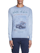 pullover girocollo stampa blu range - bob - pullover