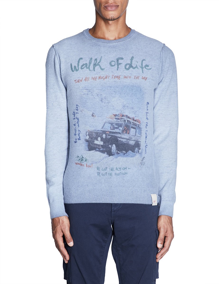 pullover girocollo stampa blu range - bob - pullover