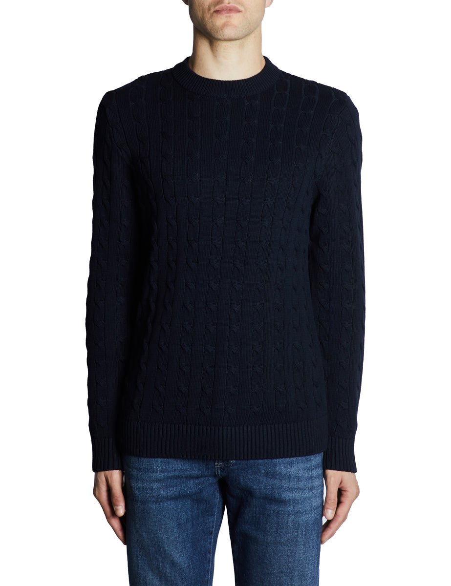 pullover girocollo trecce blu oltremare - selected - pullover