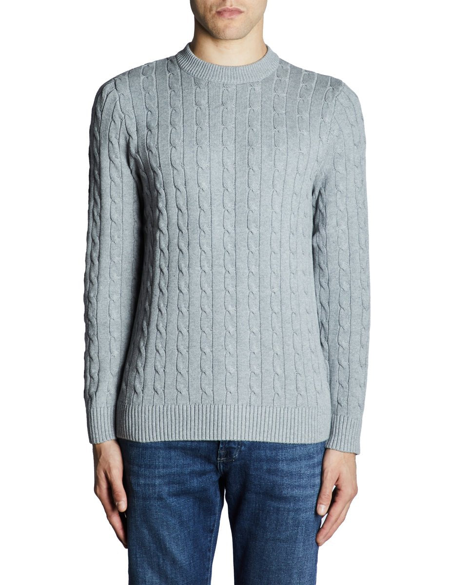 pullover girocollo trecce grigio melange - selected - pullover