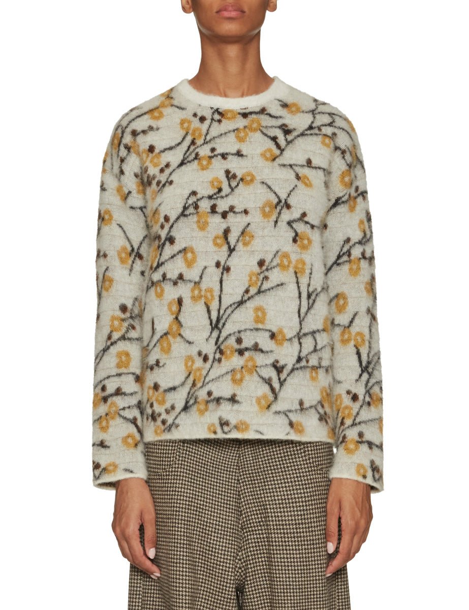 pullover jacquard garzato fiori di ciliegio crema - forte forte - pullover