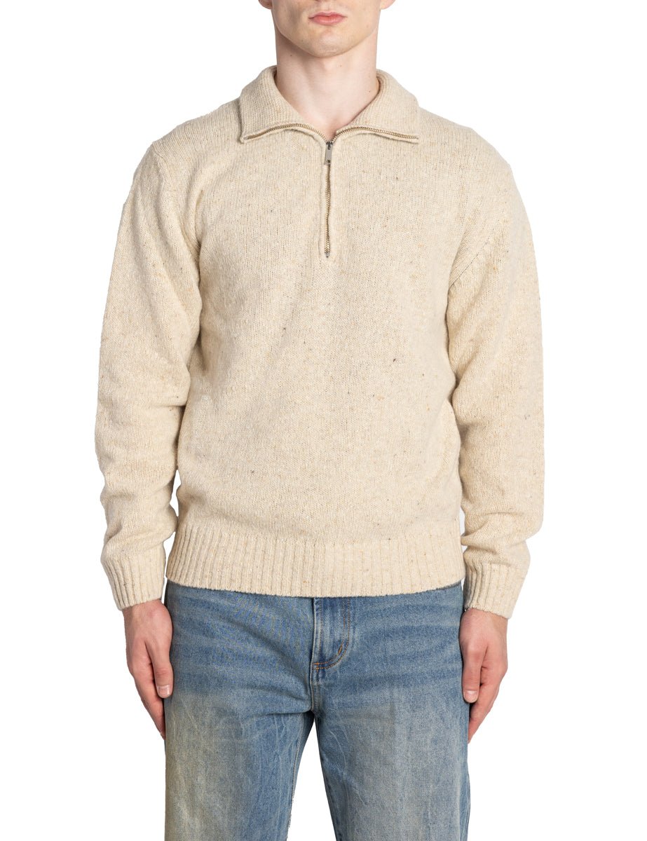pullover mezza zip misto lana bottonato beige - daniele fiesoli - pullover