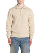 pullover mezza zip misto lana bottonato beige - daniele fiesoli - pullover