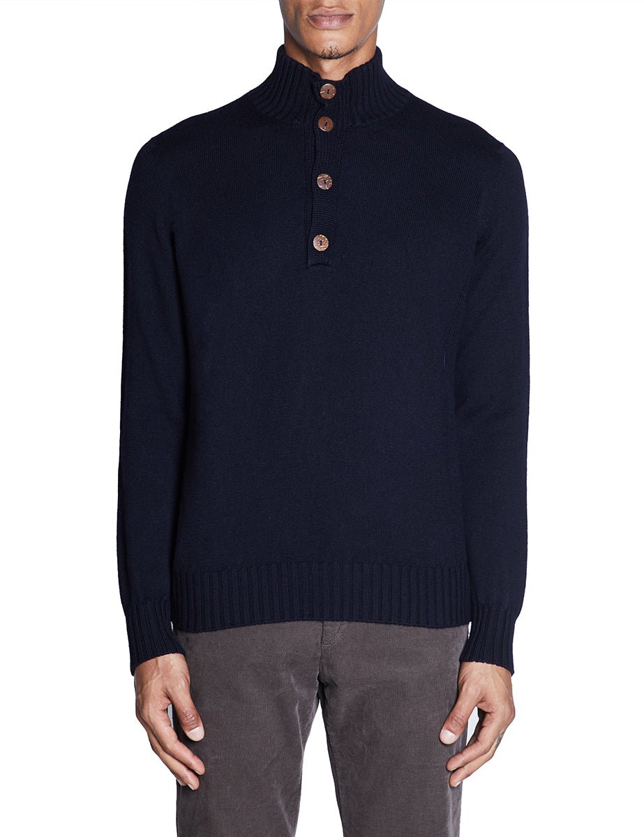pullover polo 3 bottoni blue black - jurta - pullover