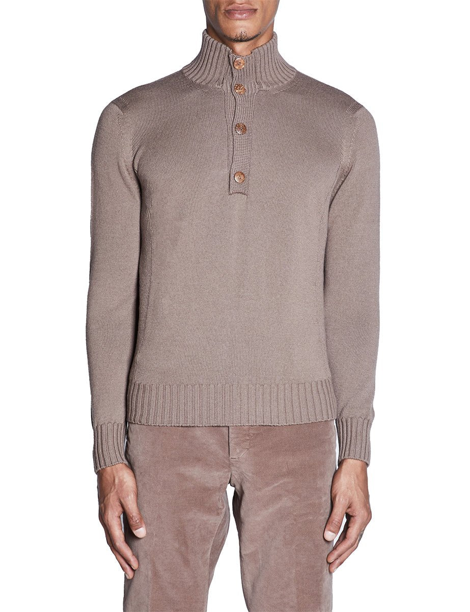 pullover polo 3 bottoni taupe - jurta - pullover