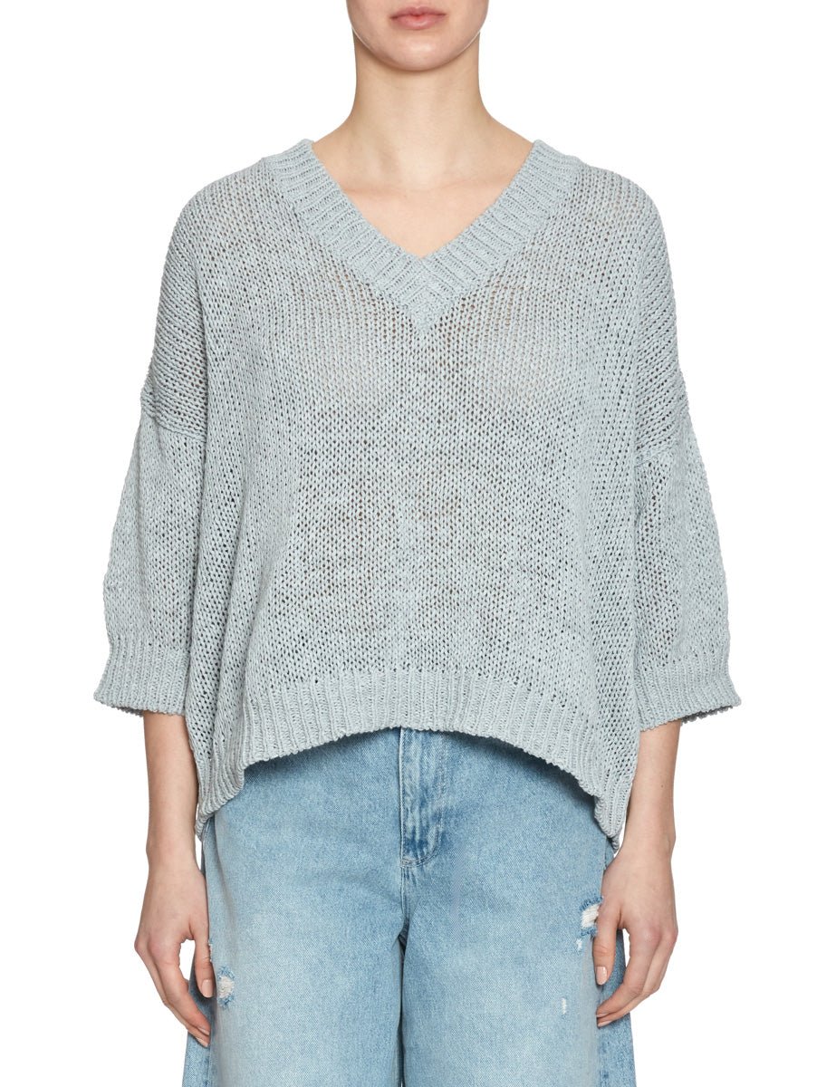 pullover scollo v fettuccia azzurro polvere - roberto collina - pullover