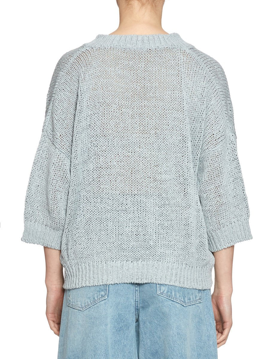 pullover scollo v fettuccia azzurro polvere - roberto collina - pullover
