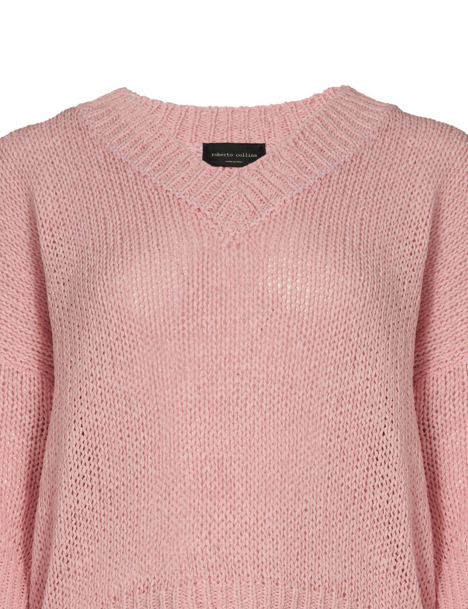 pullover scollo v fettuccia rosa - roberto collina - pullover