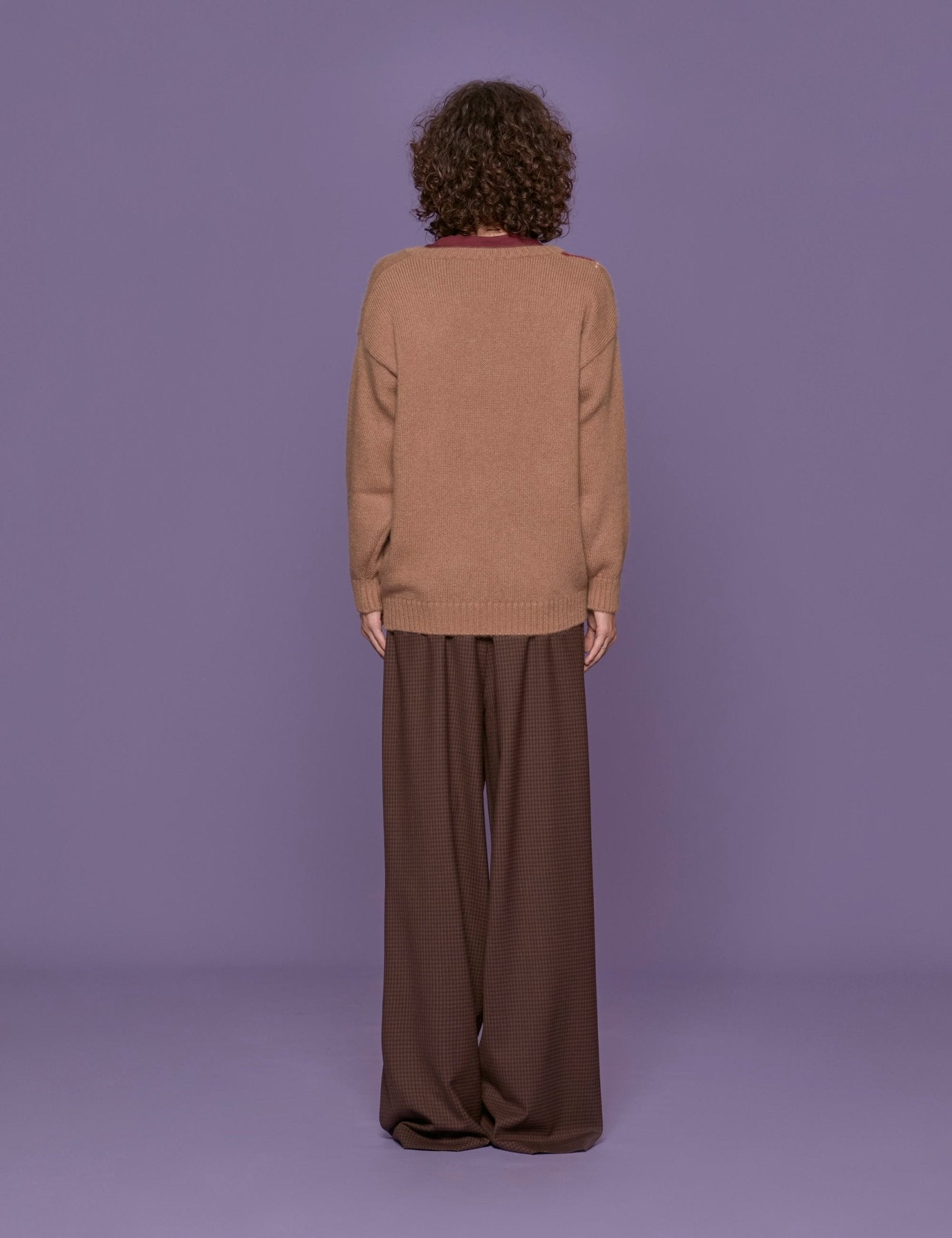 pullover scollo v intarsio beige - Frida SRL