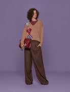 pullover scollo v intarsio beige - Frida SRL