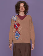 pullover scollo v intarsio beige - Frida SRL