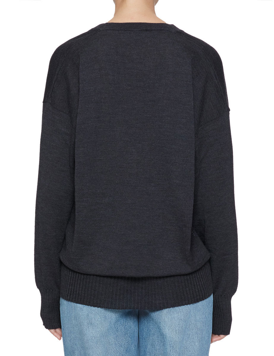 pullover scollo v lana antracite - roberto collina - pullover