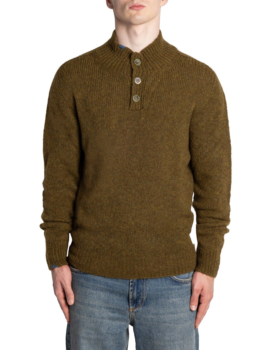pullover tre bottoni lana alpaca verde militare - bob - pullover