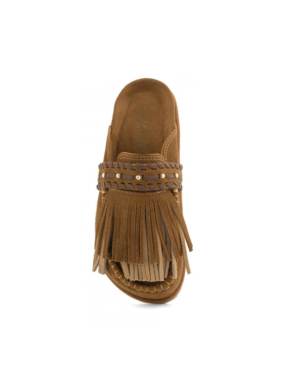 sabot suede fringes tan biscotto - colors of california - ciabatta