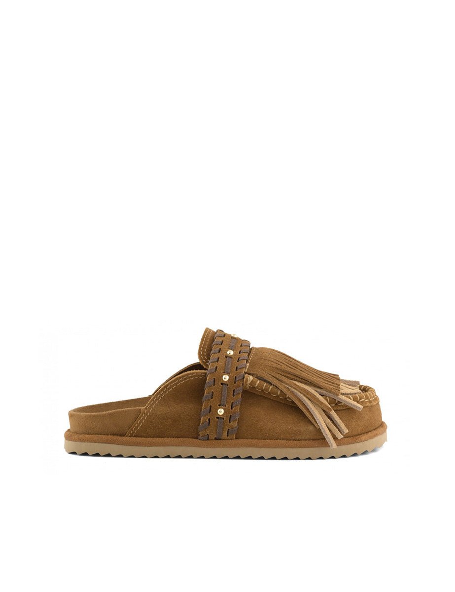 sabot suede fringes tan biscotto - colors of california - ciabatta