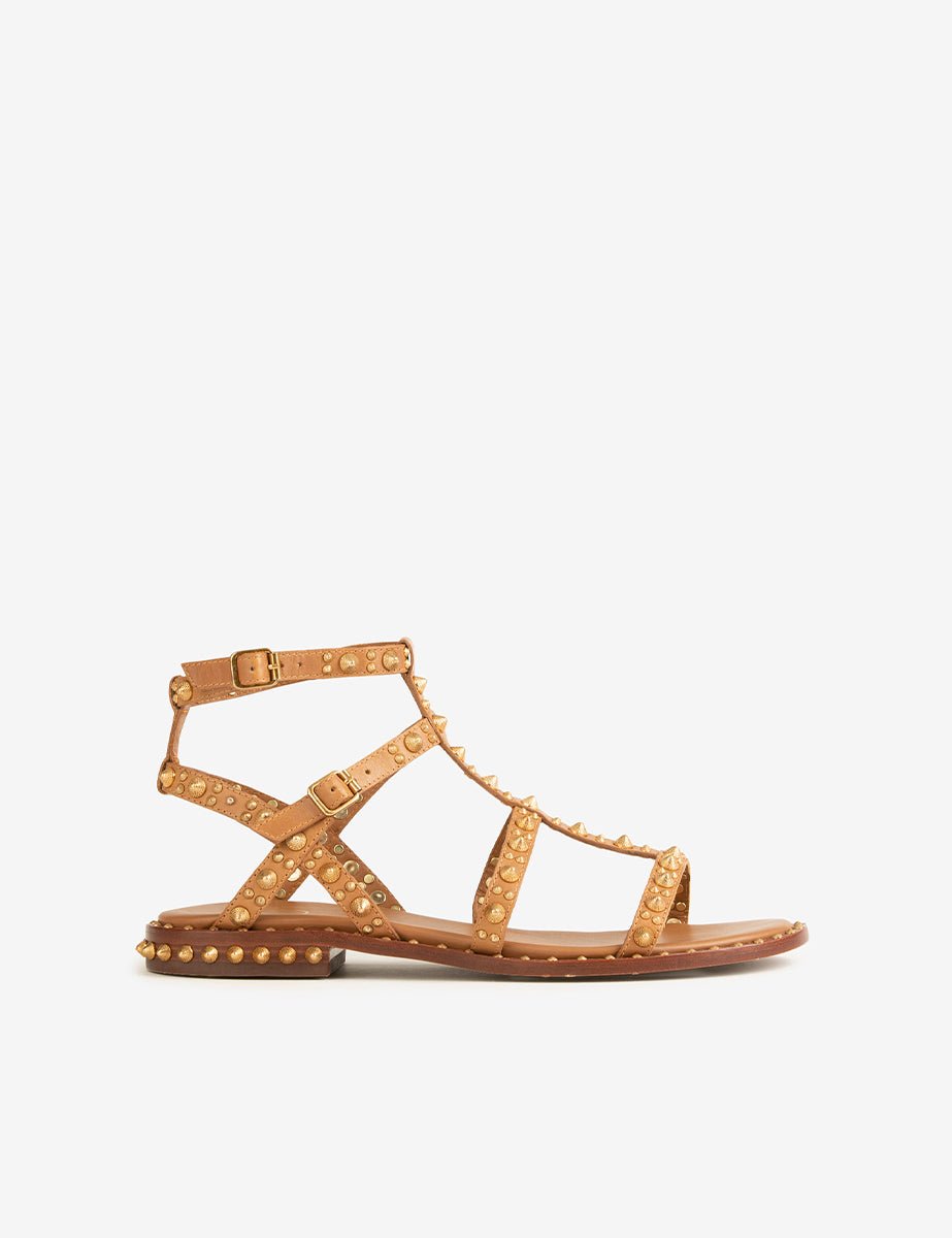 sandalo borchie cuoio - ash - flat