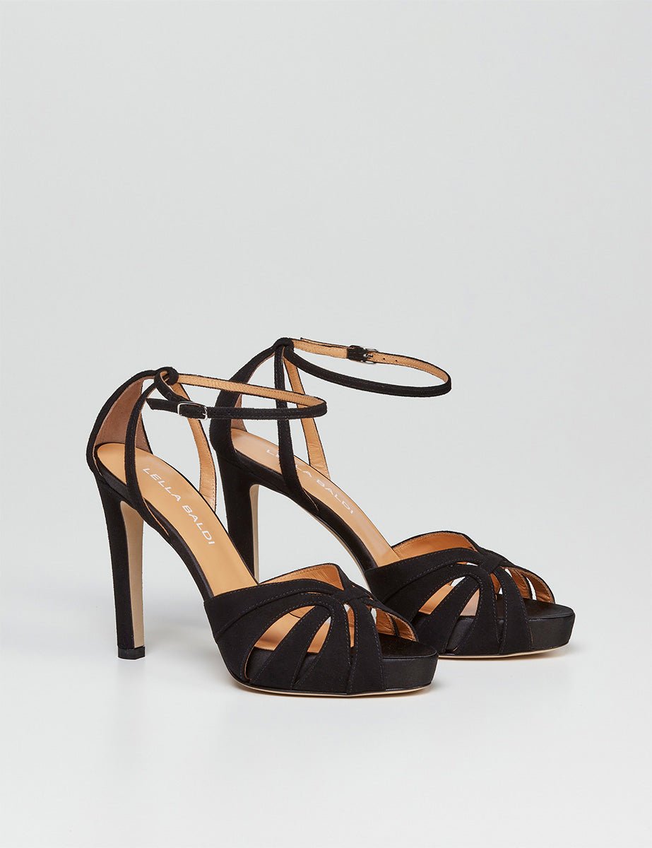 sandalo camoscio plateau nero - lella baldi - sandalo tacco