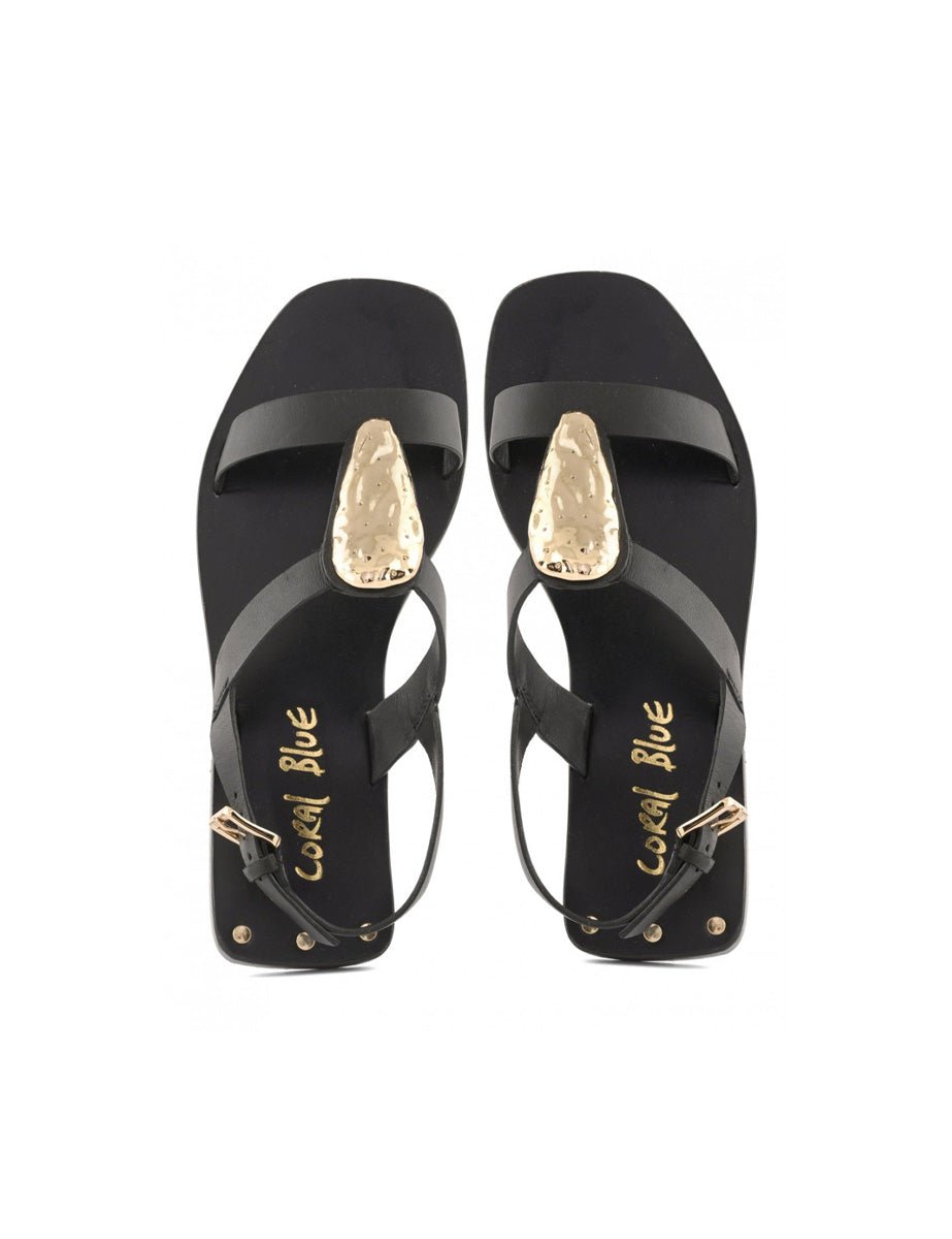 sandalo metal plate black - coral blue - flat