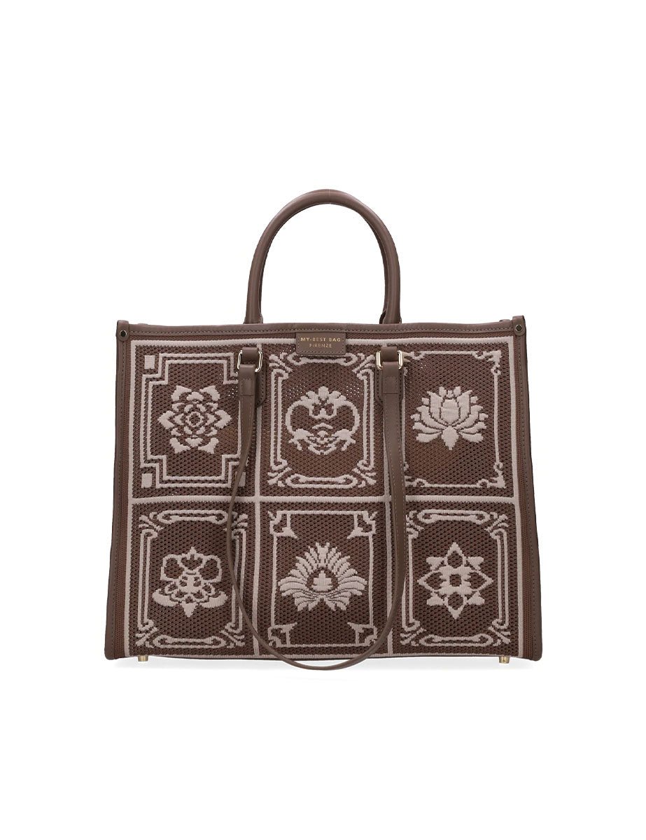shopper atena grande lhasa marrone bianco - my best bag - shopper