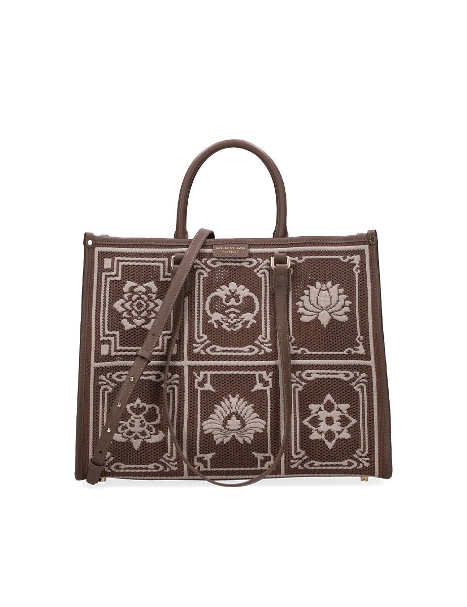 shopper atena grande lhasa marrone bianco - my best bag - shopper
