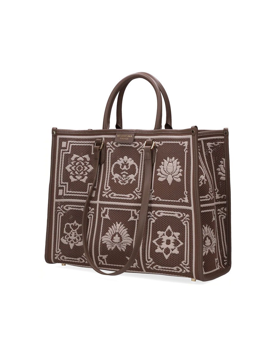 shopper atena grande lhasa marrone bianco - my best bag - shopper