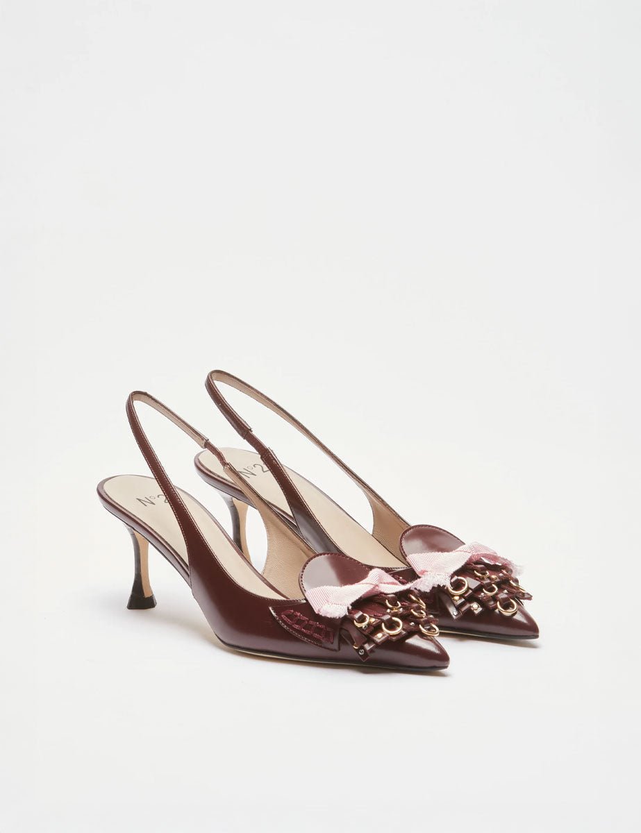 slingback tacco frange e borchie bordeaux - Frida SRL