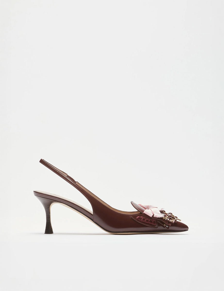 slingback tacco frange e borchie bordeaux - Frida SRL