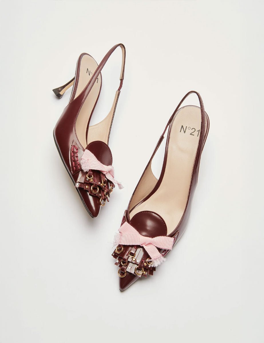 slingback tacco frange e borchie bordeaux - Frida SRL