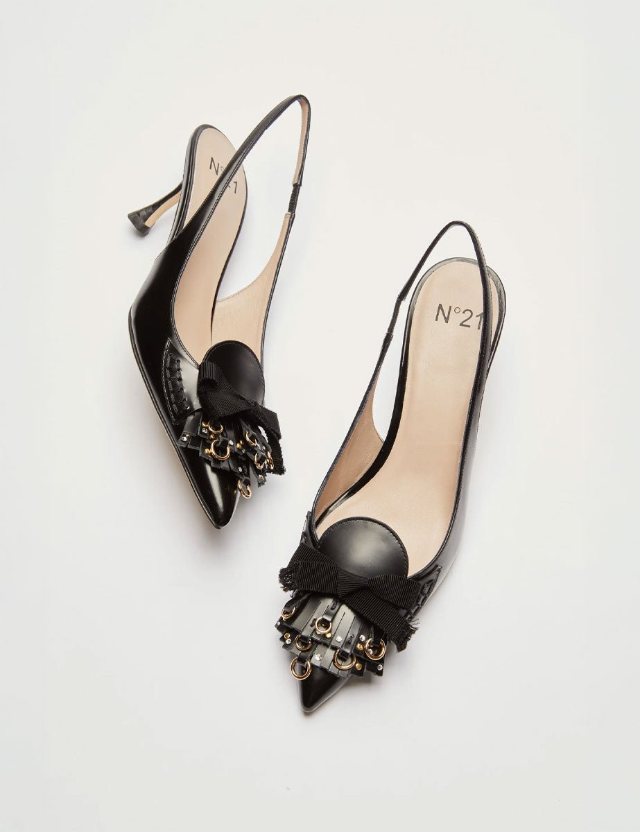 slingback tacco frange e borchie nero - Frida SRL