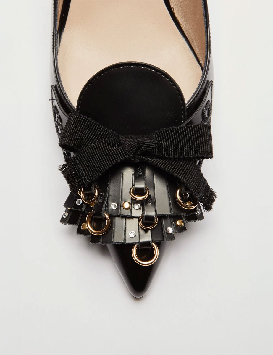 slingback tacco frange e borchie nero - Frida SRL