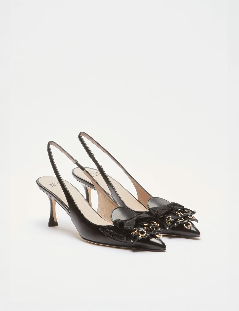 slingback tacco frange e borchie nero - Frida SRL