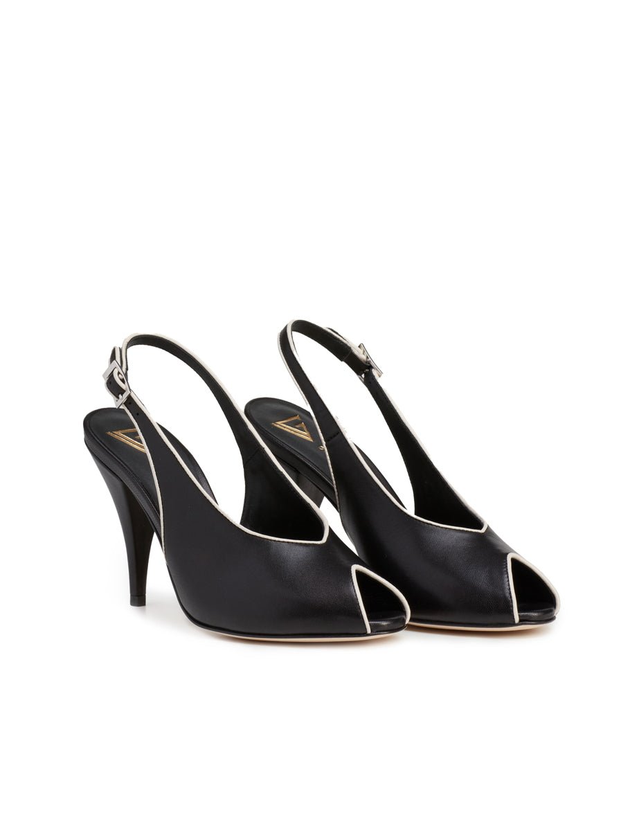 slingback tacco spuntata nero burro - Frida SRL