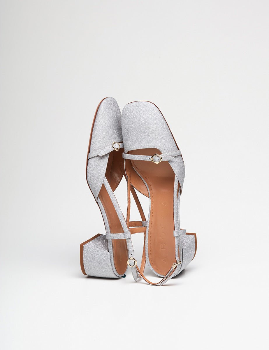slingback tessuto glitter argento - a.bocca - slingback