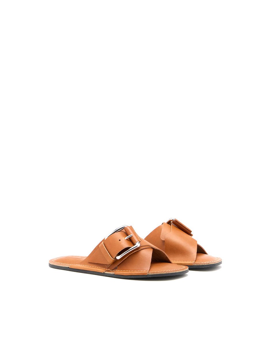 slipper flat incrocio fibbia cuoio - plan c - ciabatta