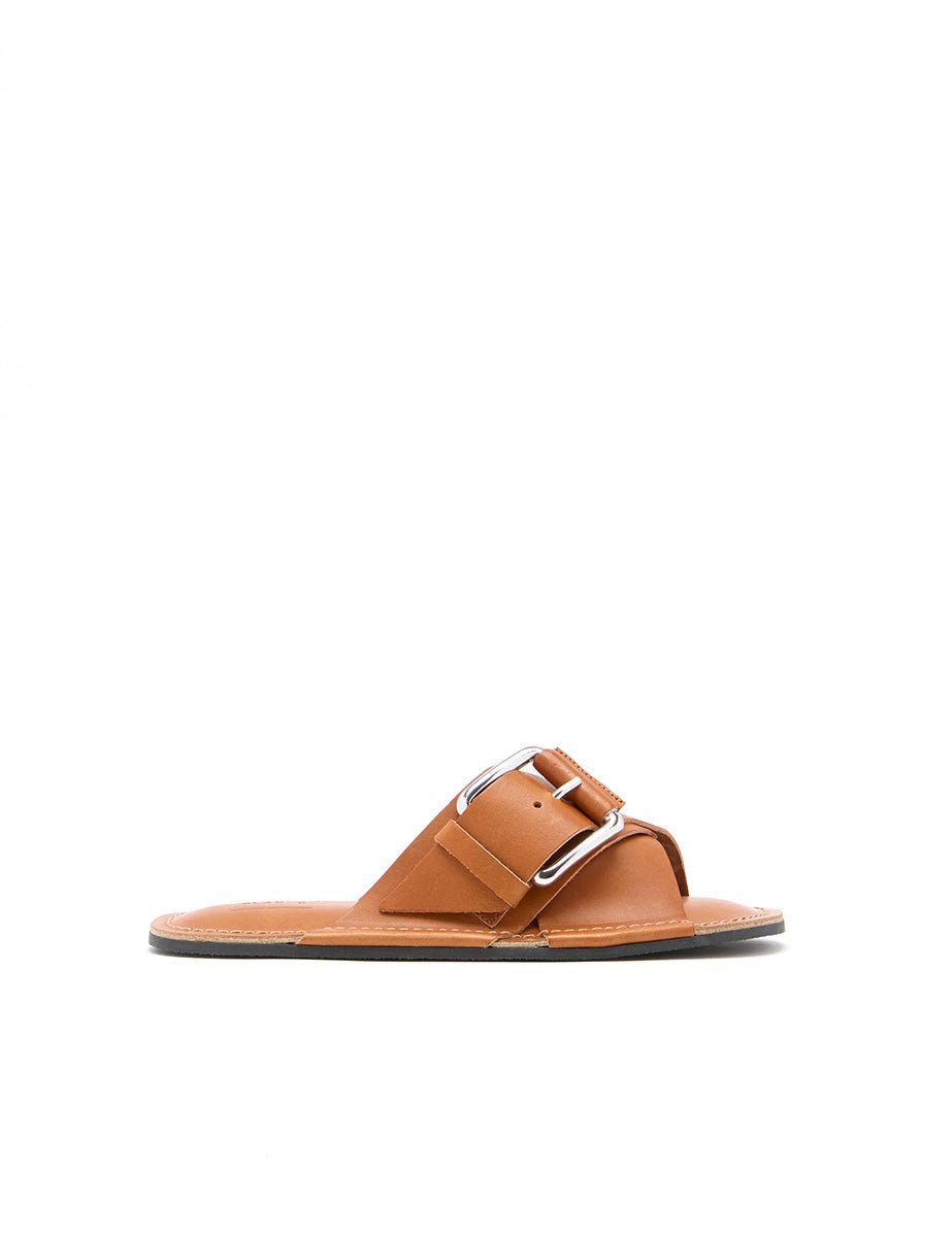 slipper flat incrocio fibbia cuoio - plan c - ciabatta
