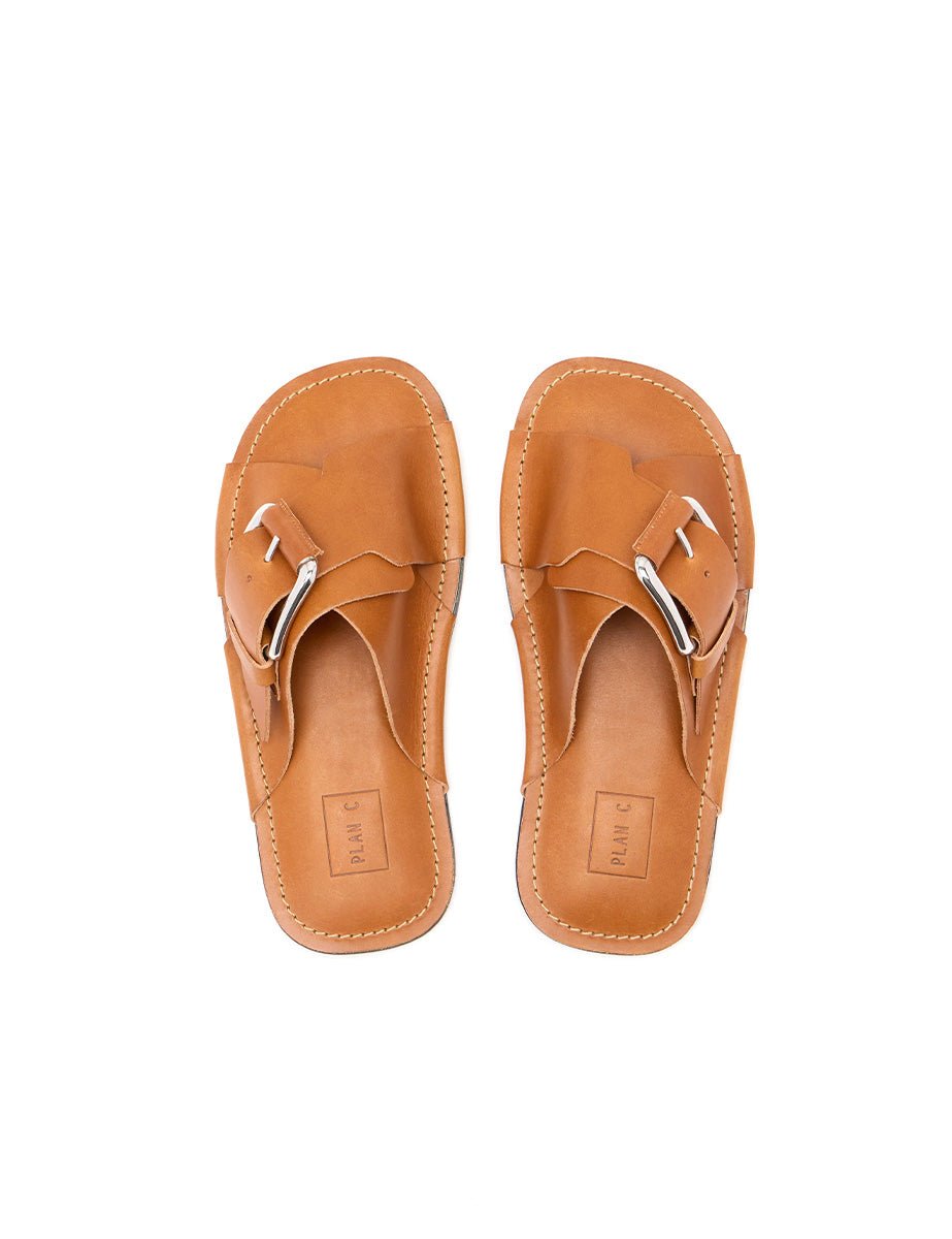 slipper flat incrocio fibbia cuoio - plan c - ciabatta