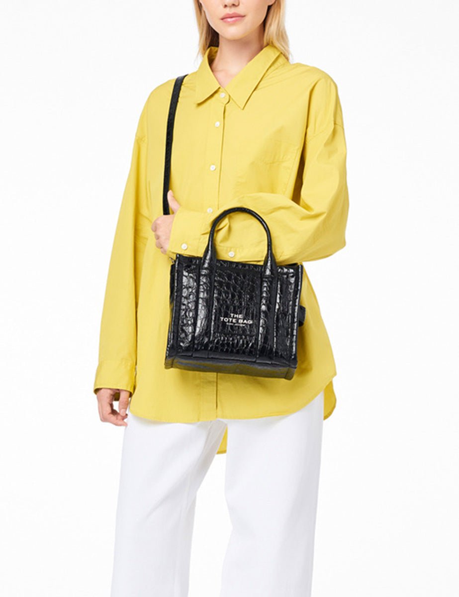 small tote bag leather nero cocco - Frida SRL