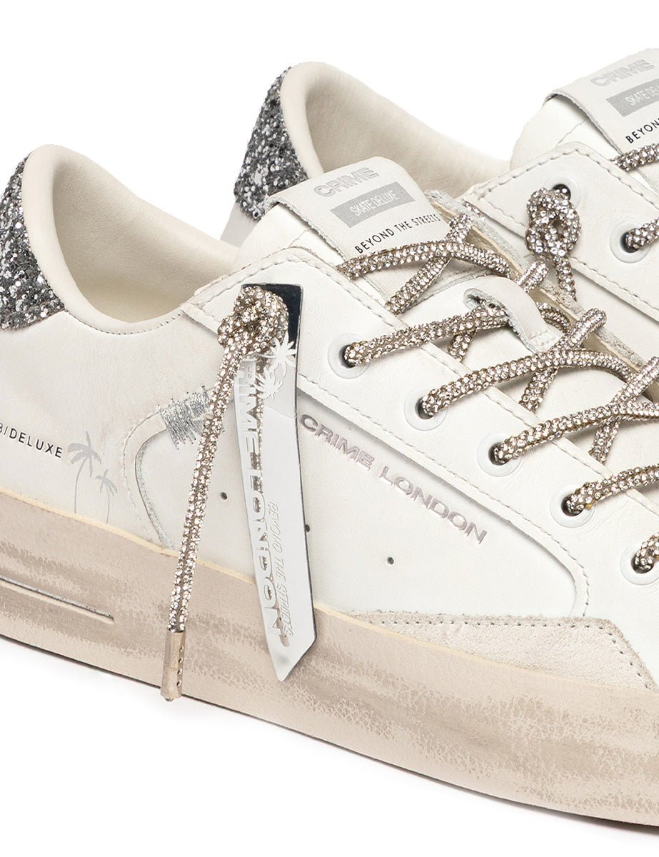 sneakers deluxe glitter bianco argento - crime - sneaker