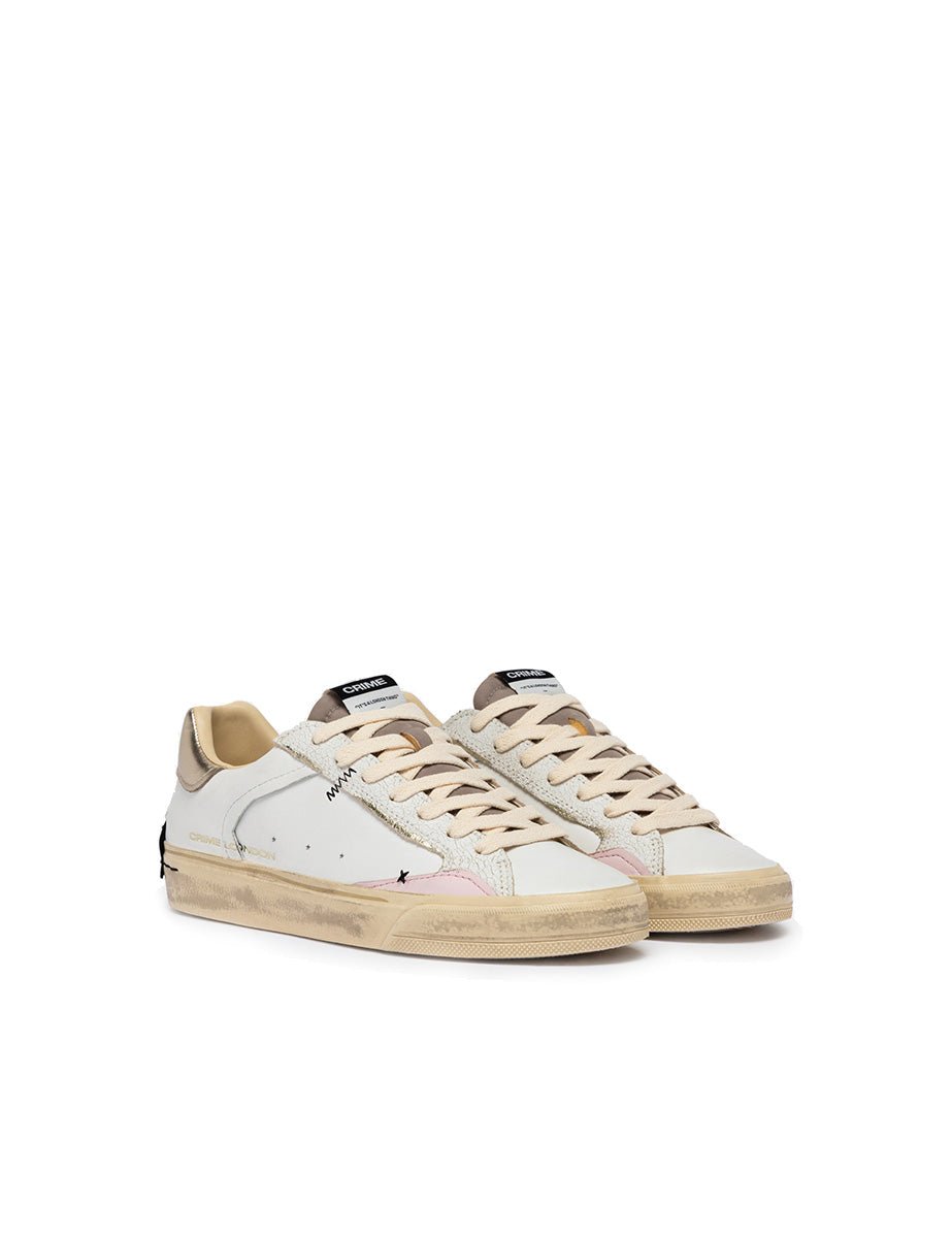 sneakers distressed bianco rosa oro - crime - sneaker