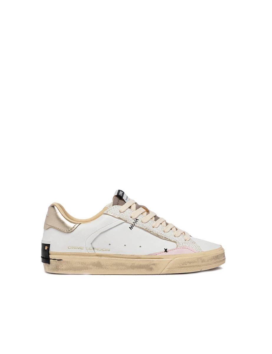sneakers distressed bianco rosa oro - crime - sneaker
