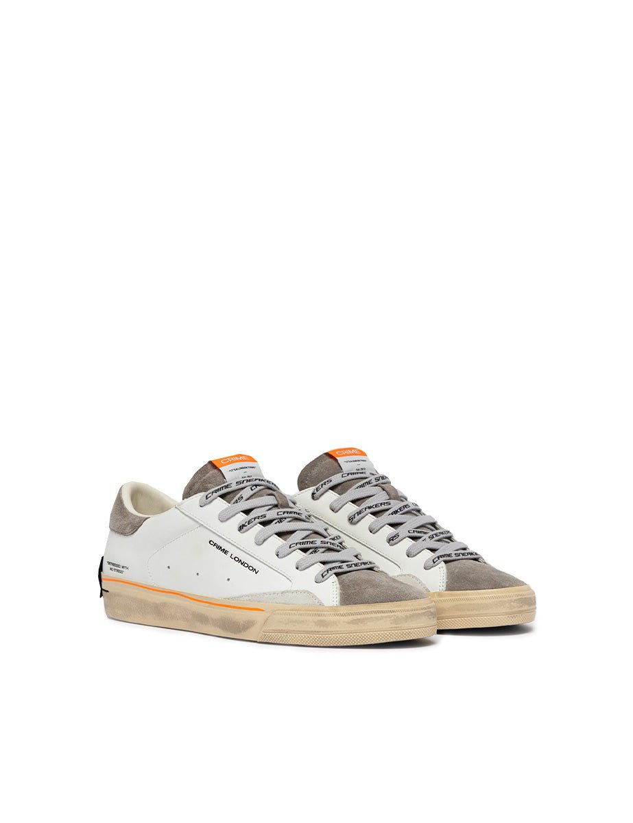 sneakers distressed low bianco arancione - crime - sneaker