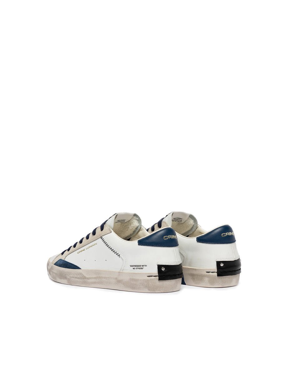 sneakers distressed low bianco navy - crime - sneaker