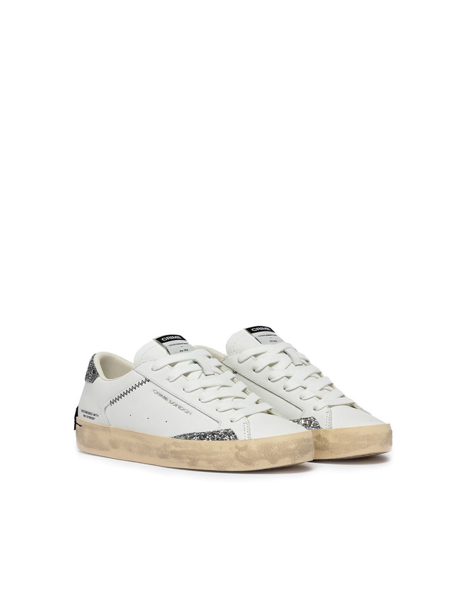 sneakers distressed paillettes bianco silver - crime - sneaker