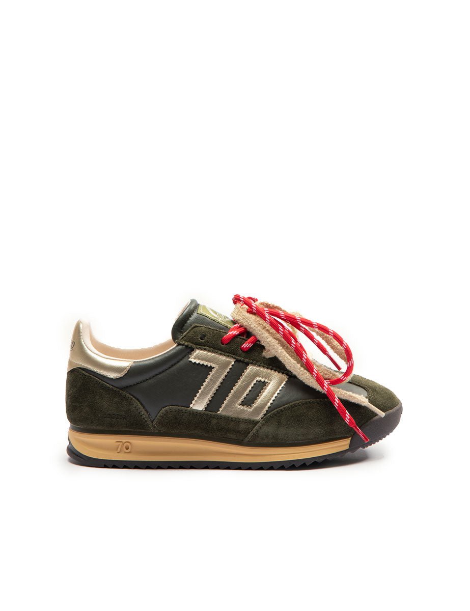 sneakers jogger pelle scamosciata verde foresta oro - back 70 - sneaker
