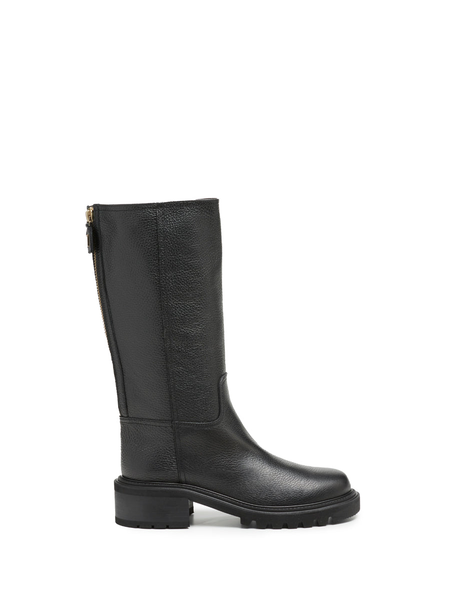 stivale pompiere pelle martellata zip nero - viaroma15 - stivale