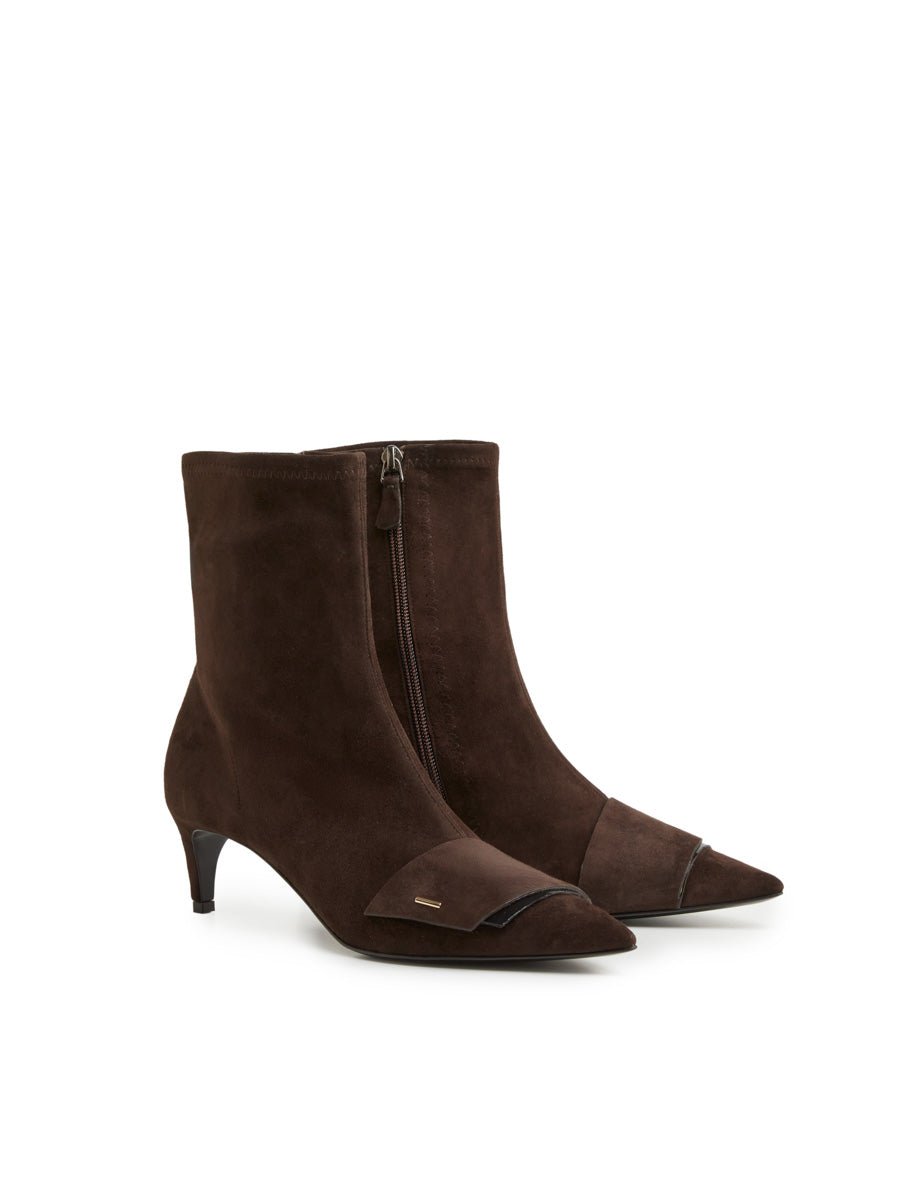 stivaletto camoscio cacao nero - del carlo - stivaletto
